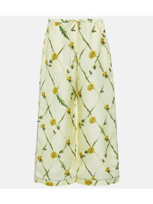 Svilene satenaste hlače s cvetličnim vzorcem Burberry rumena