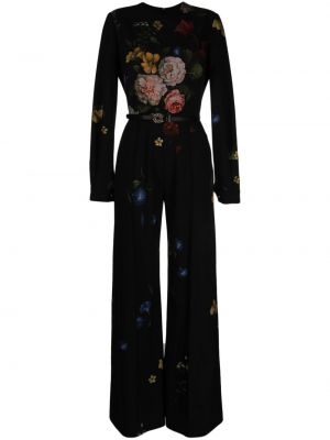 Φλοράλ μεταξωτή ολόσωμη φόρμα με σχέδιο Elie Saab μαύρο