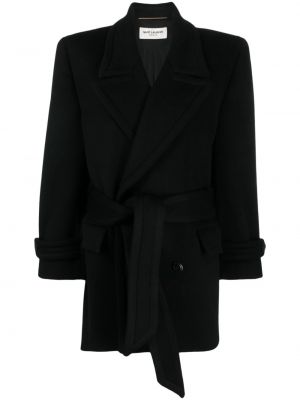 Černý vlněný kabát Saint Laurent