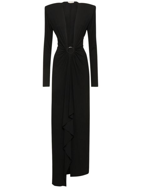 Sukienka długa z dekoltem w serek z dżerseju drapowana Alexandre Vauthier czarna