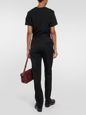 Slim fit gyapjú magas derekú egyenes szárú nadrág Bottega Veneta fekete