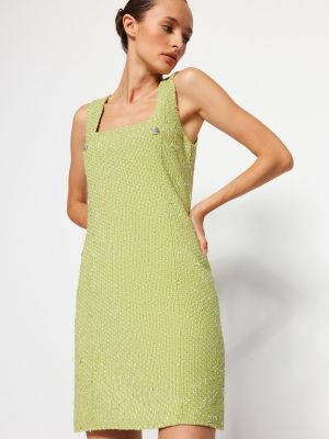Sukienka mini tweedowa pleciona Trendyol zielona