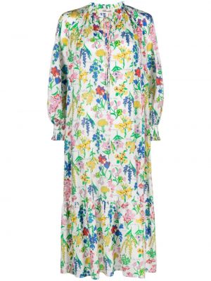 Květinové viskózové hedvábné midi šaty Dvf Diane Von Furstenberg - bílá
