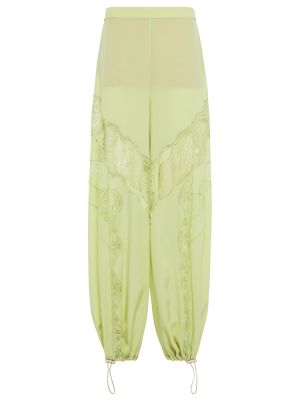 Pantaloni de mătase din dantelă Stella Mccartney verde