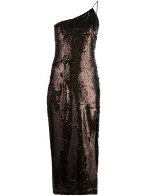 Sukienka midi z cekinami asymetryczna New Arrivals brązowa