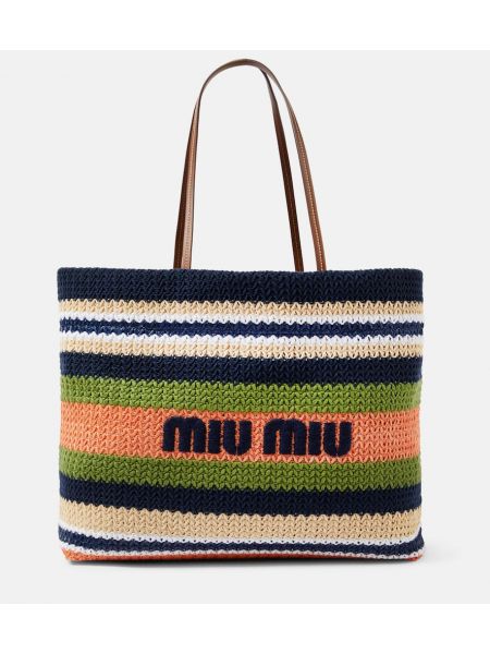 Δερμάτινη τσάντα shopper με κέντημα Miu Miu