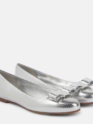 Bőr balerina cipők Ferragamo ezüstszínű