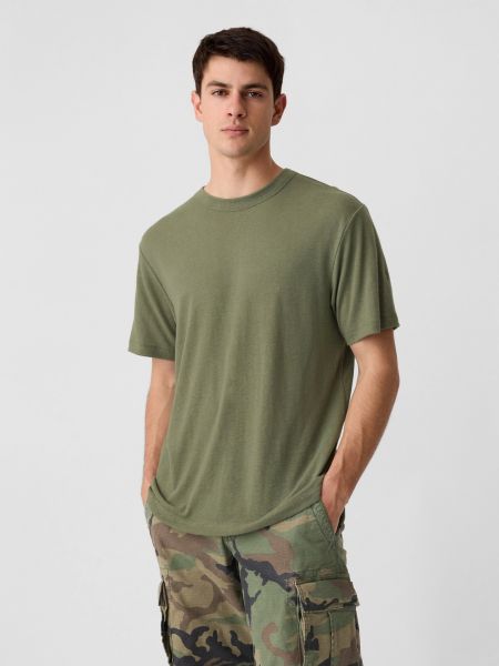 Lněné tričko Gap zelené