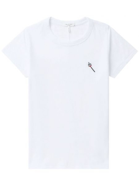 Medvilninis siuvinėtas marškinėliai Rag & Bone balta