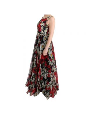 Vestido largo de flores de cristal Dolce & Gabbana rojo