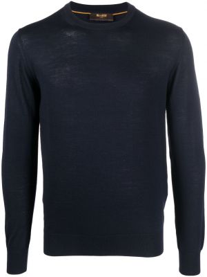 Sweter wełniany z okrągłym dekoltem Moorer niebieski