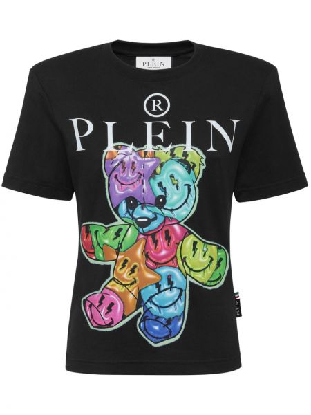 Βαμβακερή μπλούζα Philipp Plein μαύρο