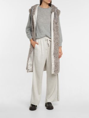 Bavlnené hodvábne teplákové nohavice Brunello Cucinelli sivá