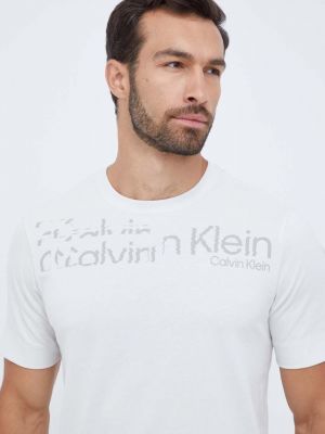 Тениска с дълъг ръкав с принт Calvin Klein Performance бежово