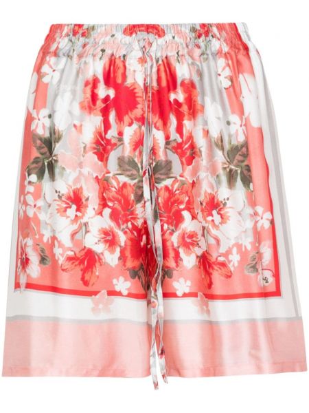 Satenske kratke hlače s cvjetnim printom s printom Ermanno Firenze ružičasta