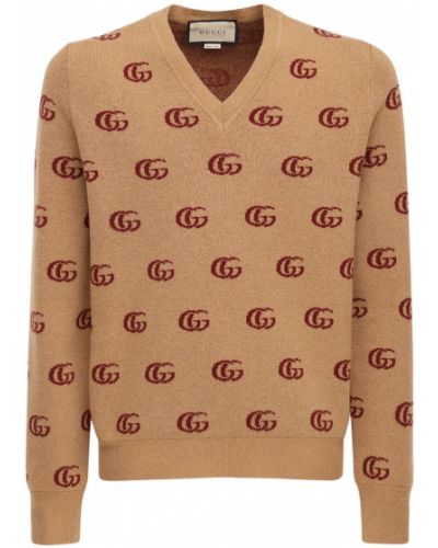 Sweter wełniany z dekoltem w serek Gucci