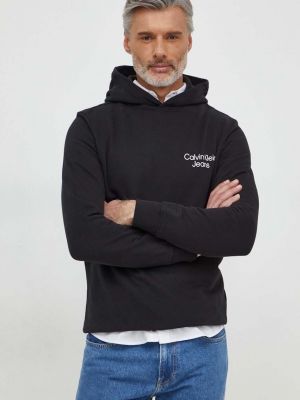 Памучен суичър с качулка с принт Calvin Klein Jeans черно