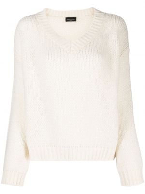 Vlnený sveter s výstrihom do v Roberto Collina biela