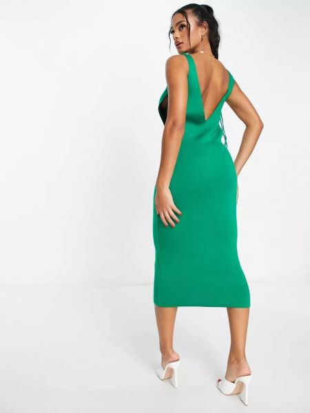 Трикотажное платье миди на шнуровке Fashionkilla зеленое