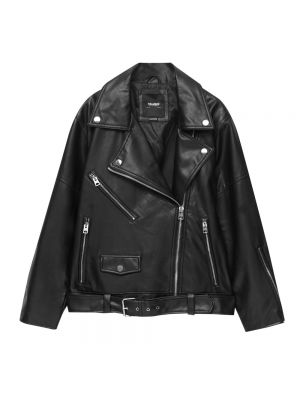 Куртка Pull&Bear Oversize Faux Leather Biker черный