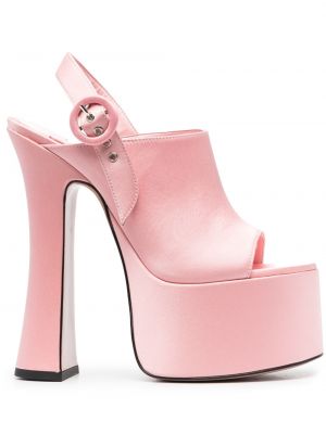 Satīna sandales ar papēžiem ar augstiem papēžiem Pīferi rozā