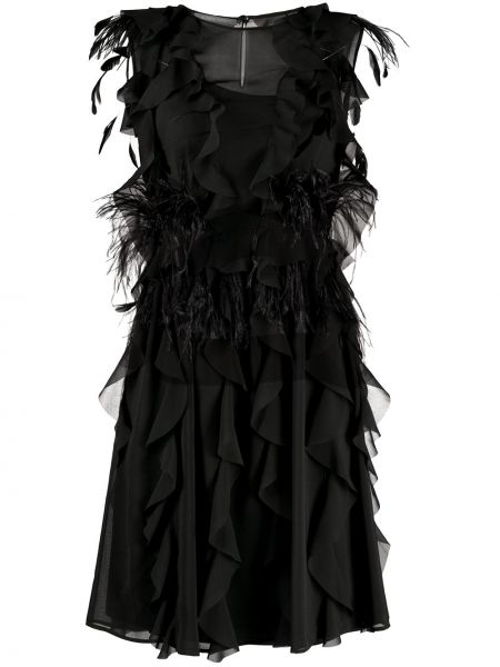 Vestido de cóctel ajustado con plumas de plumas Alberta Ferretti negro