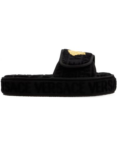 Памучни домашни пантофи Versace черно