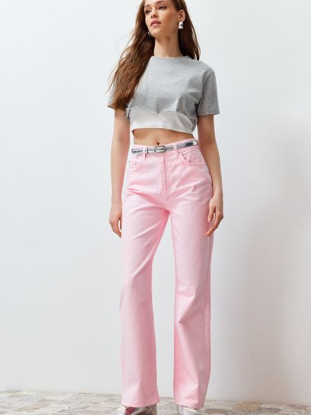 Brīva piegriezuma džinsi ar augstu vidukli Trendyol rozā
