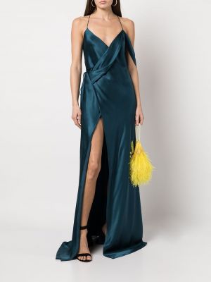 Šilkinis suknele kokteiline v formos iškirpte Michelle Mason mėlyna