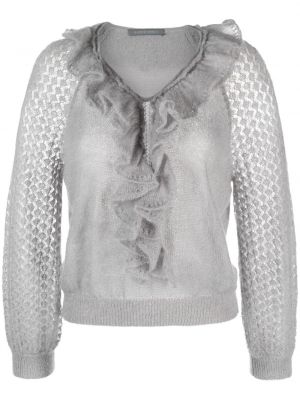 Плетен пуловер с волани Alberta Ferretti сиво