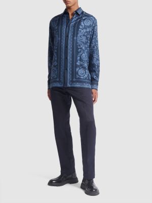 Camisa de seda con estampado Versace azul