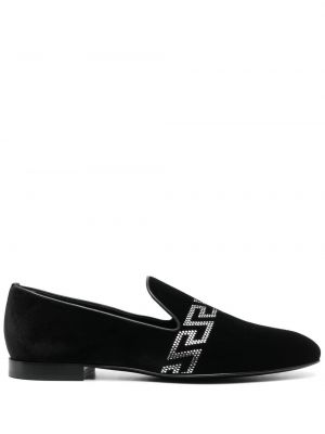 Pantofi loafer de catifea cu nasturi Versace negru