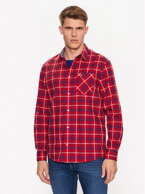 Kockovaná priliehavá rifľová košeľa Tommy Jeans červená