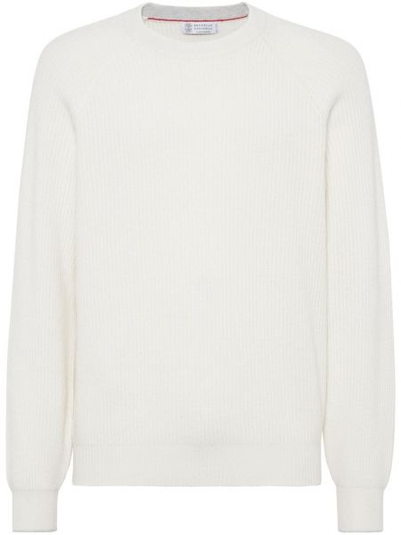 Langer pullover mit rundem ausschnitt Brunello Cucinelli weiß