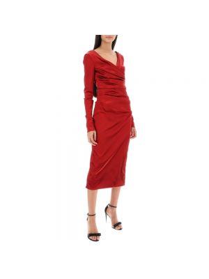 Vestido midi de raso con escote v drapeado Dolce & Gabbana rojo