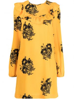 Sukienka mini w kwiatki z nadrukiem z falbankami N°21 żółta