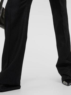 Pruhované vlnené rovné nohavice s vysokým pásom Saint Laurent čierna