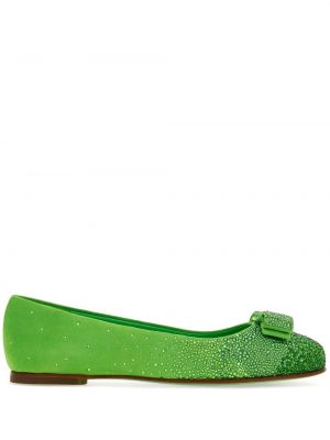 Nizki čevlji s kristali Ferragamo zelena