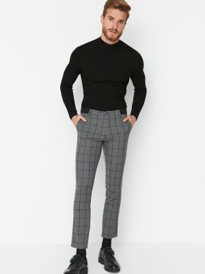 Slim fit hlače chino s karirastim vzorcem z žepi Trendyol siva