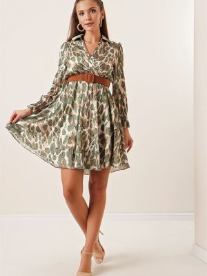 Saténové šaty s leopardím vzorom By Saygı khaki