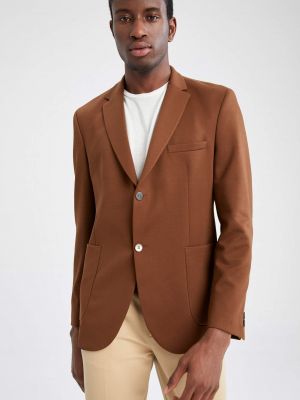 Slim fit priliehavé sako s dlhými rukávmi Defacto hnedá