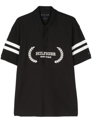 Памучна поло тениска на райета Tommy Hilfiger черно