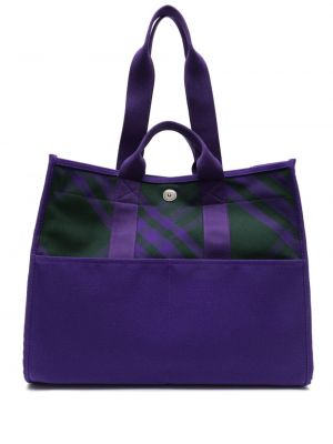Usnjena nakupovalna torba s karirastim vzorcem Burberry