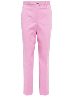 Bavlněné slim fit rovné kalhoty Ferragamo růžové