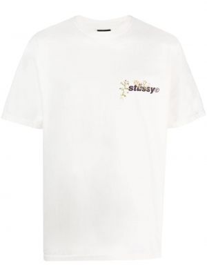 Bavlnené tričko s potlačou Stüssy biela