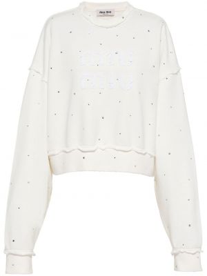Distressed sweatshirt mit kristallen Miu Miu weiß
