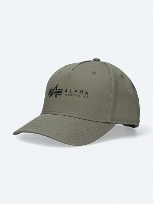 Памучна шапка с козирки с апликация Alpha Industries зелено