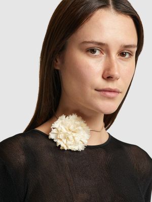 Saténový květinový hedvábný náhrdelník Saint Laurent bílý