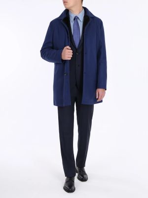 Кашемировое пальто с мехом Kiton синее