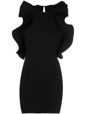 Асиметрична коктейлна рокля с волани от креп Amen черно